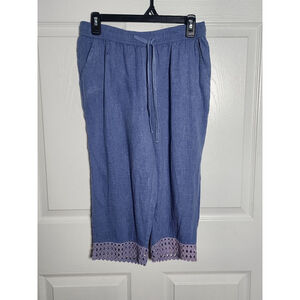 Women's EMILY DANIELS Blue Petite Capris with Purple Lace Trim SP